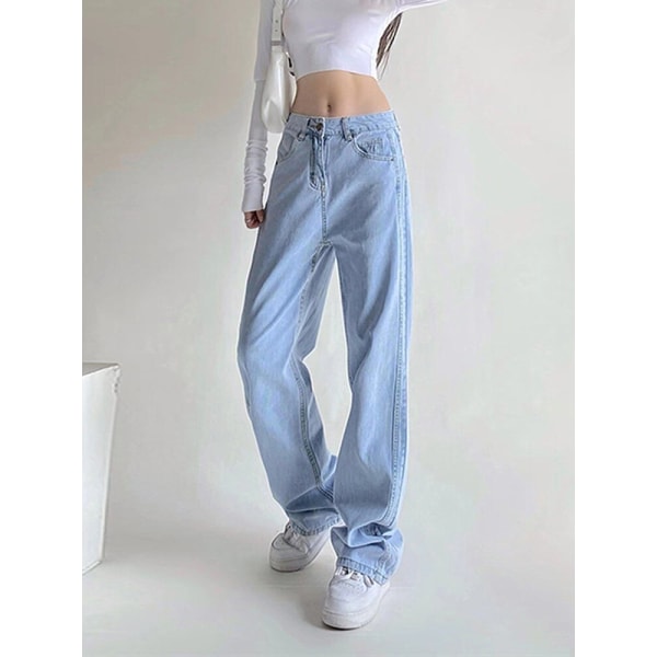 FINORD Streetwear High Waist Korean Mom Jeans Dam Easymatch Vintage Breda Ben Raka Jeans Lösa Casual Punk Blue Jeans Blue XXL