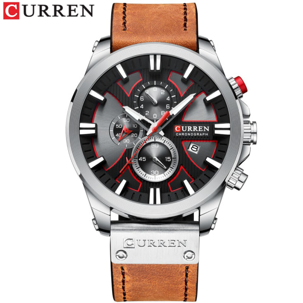 CURREN Watch för män Mode Sport Quartz Clock Top Lyxmärke Läder Militär Vattentät Dateklockor Relogio Masculino brown silver black
