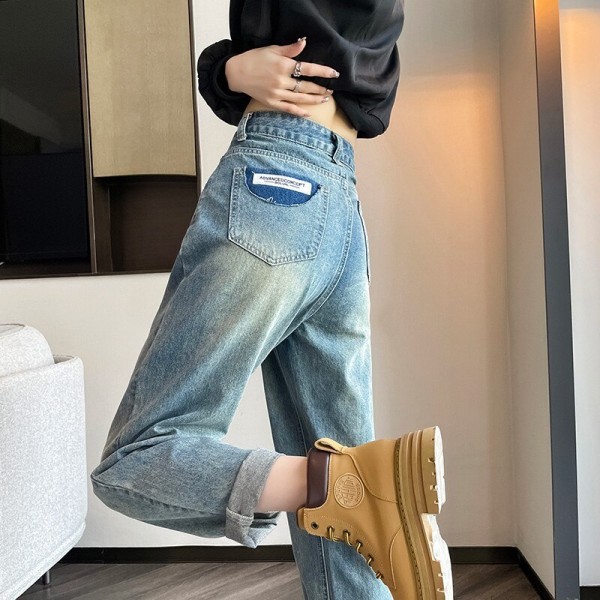 FINEWORDS 2023 Vår Vintage Blue Boyfriend Jeans Dam Koreanska Casual Harem Jeans  Lösa High Waist Streetwear Punk Mom Jeans Blue L fec7 | Blue | L | Fyndiq