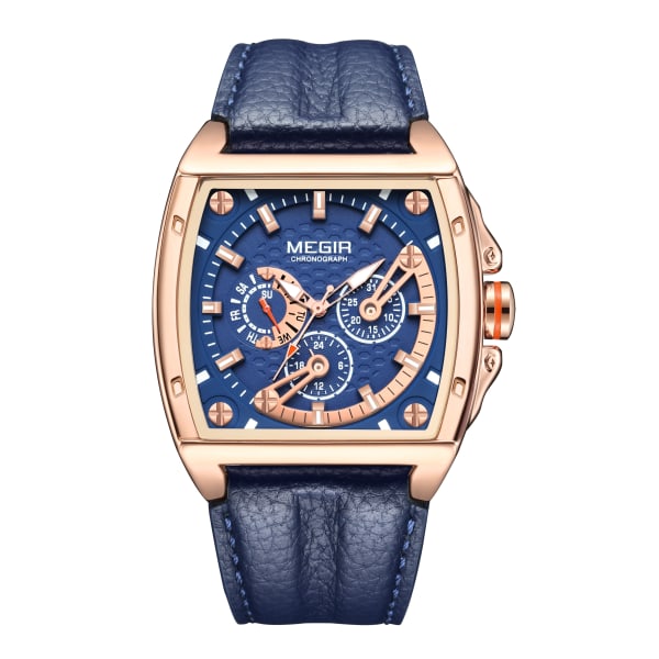 MEGIR 2204 Fashion Chronograph Herrklocka Toppmärke Lyx Armbandsur Vattentät Militär Läder Kvadratisk Klocka Relojes Para Homebres Blue