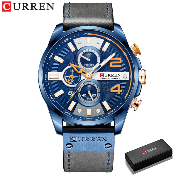 CURREN Luxury Top Märke Läder Quartz Watch with Chronograph New Fashion Trend Vattentät Sport Watch Relogio Masculino gray box