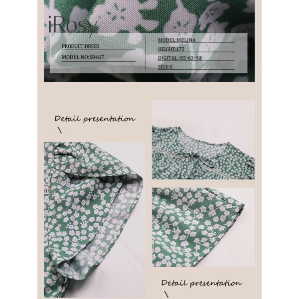 Grön klänning med print för kvinnor Sommar 2023 Korta kronbladsärmar Elastisk midi Midi Semester Strand Hem Festklänningar green S