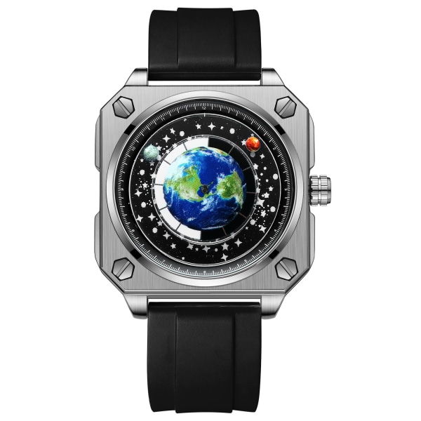 Earth Watch Herrklocka Blå Planet Pekskårare Personlighet Kreativt Maskhål Ny BlackSiliconeGoldBLACK