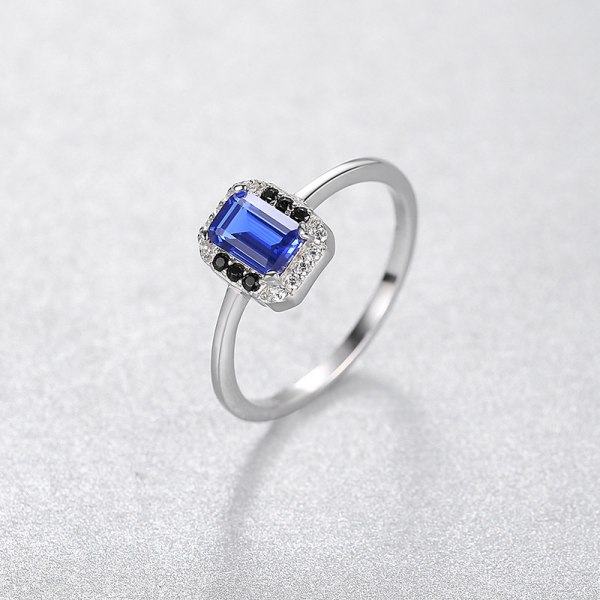 S925 Sterling Silver Ring för kvinnor Set med Lab Skapade ädelstenar färgglada blue 7