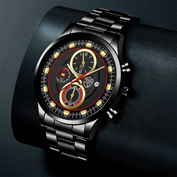Märke Herrklockor Mode Herr Sport Rostfritt stål Quartz Armbandsur Man Klocka Business Casual Watch Steel Black Gold