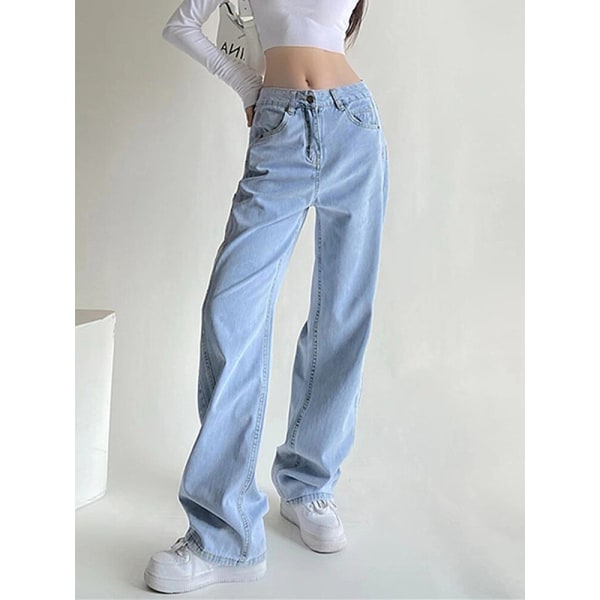 FINORD Streetwear High Waist Korean Mom Jeans Dam Easymatch Vintage Breda Ben Raka Jeans Lösa Casual Punk Blue Jeans Blue S