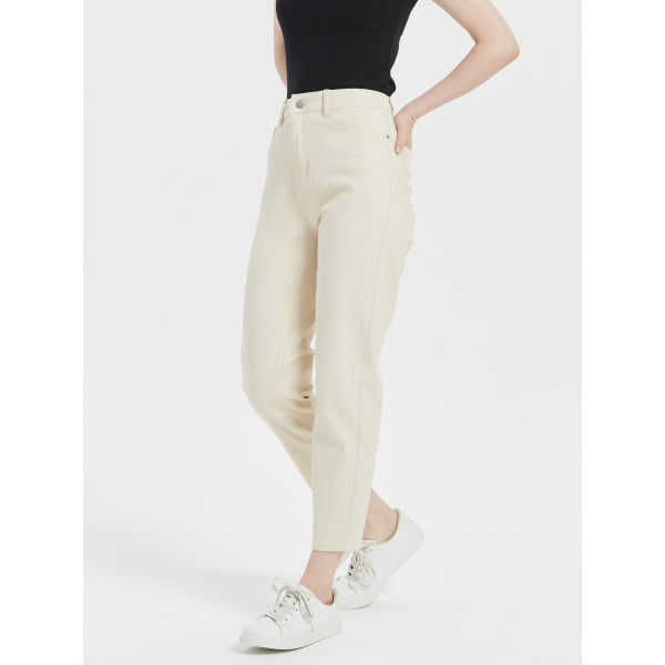 FINEWORDS 2023 Nya våren vita jeans för kvinnor Casual Baggy Harem Boyfriend Jeans Hög midja Solid koreanska Streetwear Mom Jeans Beige 26