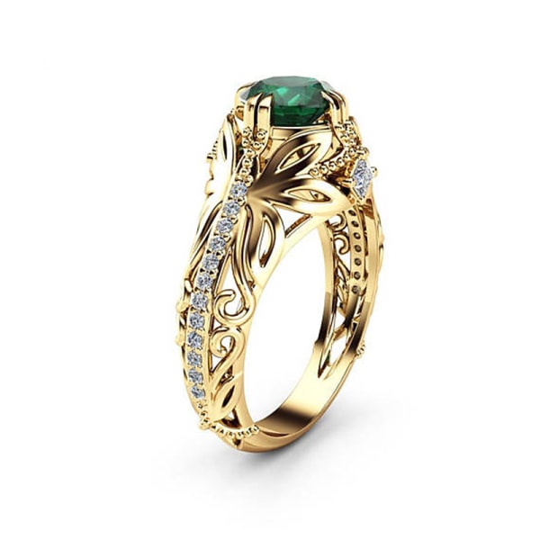 Grön zirkon diamantring kvinnligt mode lyx förlovningsring Yellow 10