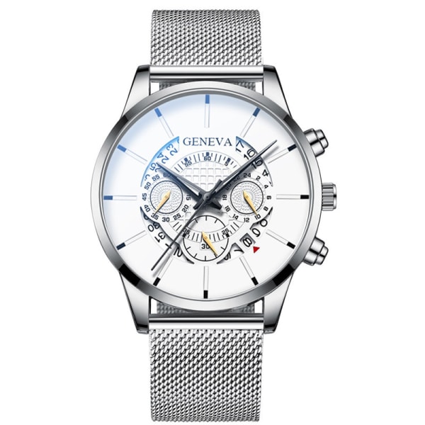 Herrmode watch med stålrem - Watch SilverMeshWithWhiteSurface
