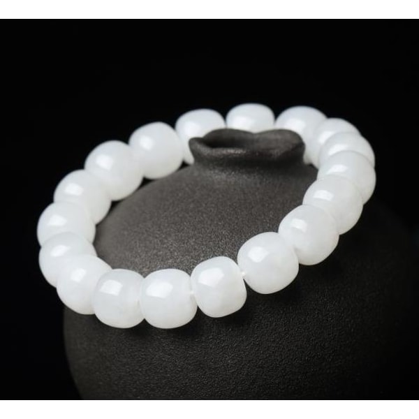Naturligt vit Jade Nephrite Armband Män Kvinnor Helande Ädelsten Fina Smycken Äkta Hetian Jades Barrel Beads Armband Armband 10-11mm