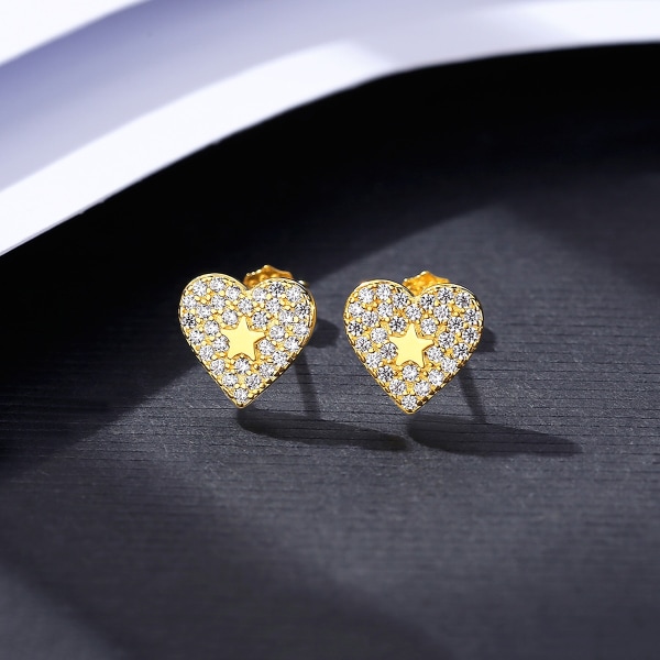 Söt romantiskt hjärta örhänge för kvinnor 925 sterling silver fina smycken CZ Star Pendientes Bijoux Kärlek julklapp 14k Gold Gold