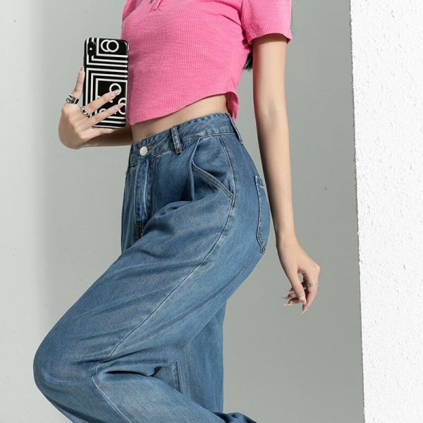 FINORD Vintage mjuka jeans med vida ben Dam koreanska Casual Streetwear Harajuku Baggy jeans Hög midja massiva raka jeansbyxor Black L