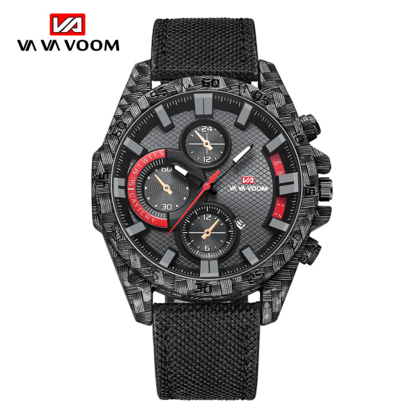 Va Va Voom Carbon Fiber Element Case Wristwatches Herrar Vattentät Utomhus Sportklocka 2164Gzp-LPlaidBeltBlueFace