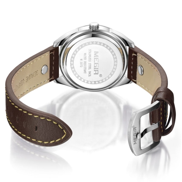 MEGIR Brand Quartz Watch Relogio Masculino Läderrem Military Business Armbandsur Herr Klocka Timme Tid Man Chronograph GoldBlack