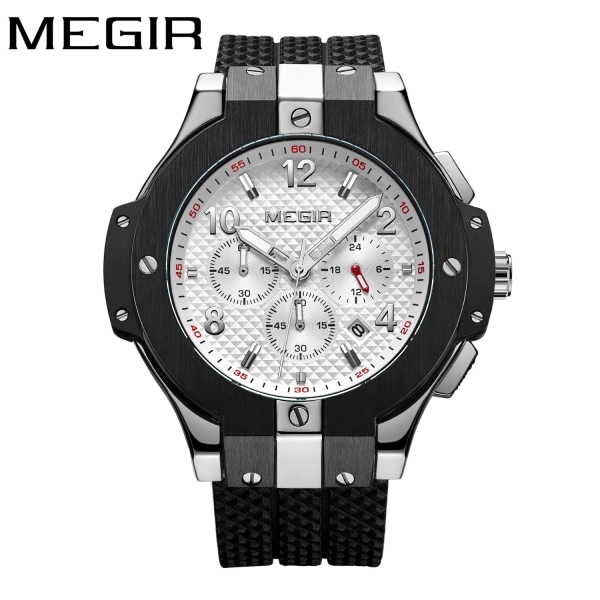 MEGIR Herr Sportklockor Silikonarmband Militär Quartz Watch Luxury Man Chronograph Clock Casual Vattentäta Armbandsur 2050 RoseBlack