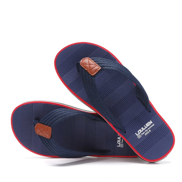 Högkvalitativa europeiska Gentleman Modetofflor Herr Cool Beach Flip Flops Sommar Utomhus Antisladd Fritid Studentsandaler Dark Blue 41