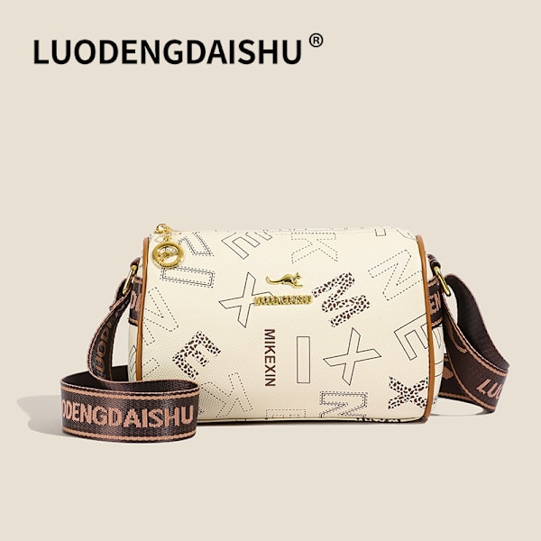 Stor kapacitet väska dam 2024 tryckt kuddväska texturerad all-match bred band axelväska crossbody väska Creamy-White