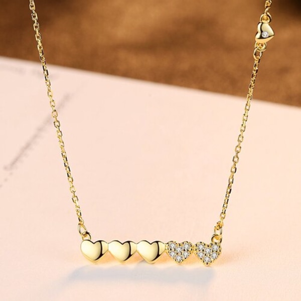 Kärlekshjärta 925 Sterling Silver Halsband Smycken hänge Halsband för kvinnor 18k guld färg Smycken Fin present 40cm add 5cm White