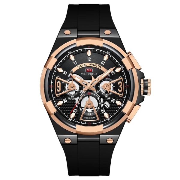 Klocka för män Multifunktion Sport Armbandsur Lyx Vattentät Svart Silikon Armband 0402 MF0402G04