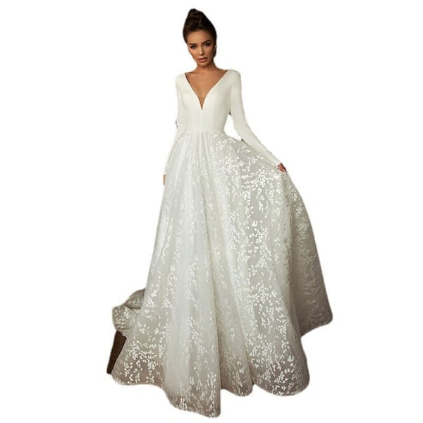 Elegant A-linje med djup V-ringad bröllopsklänning för kvinnor brudklänningar Rygglös fläck vestido de noiva robe de mariée picture color 2