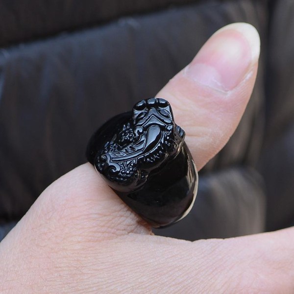 Naturlig Obsidian Brave Trupper Finger Ring Män Fina Smycken Tillbehör Rikedom Pi Xiu Jade Band Ringar Lucky Amulett Man Presenter 22mm Inner diameter