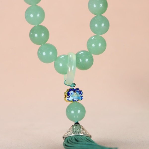 14mm Grönt Jade Armband Armband Män Kvinnor Helande Ädelsten Fina Smycken Äkta Myanmar Jadeit Pärlor Tofs Rosenkrans Armband 14mm