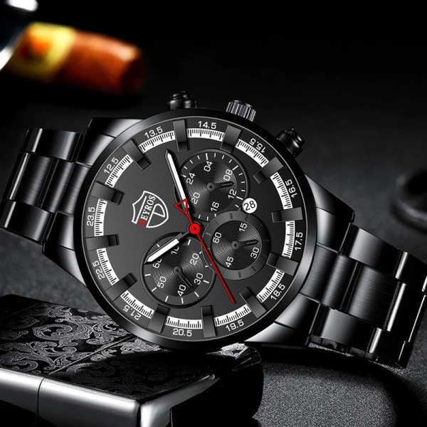 Watch i rostfritt stål Män Elegant armbandsur Quartz Business Manklockor För män Klassisk Noble Clock Mode Lysande Steel Black Black