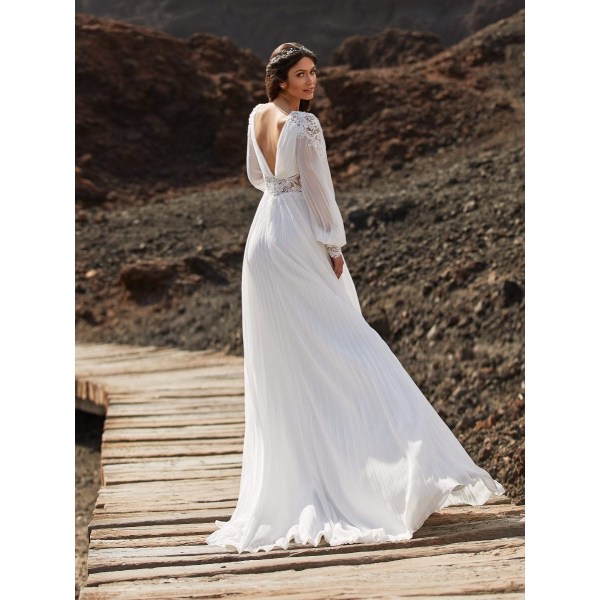 Elegant A Line Bröllopsklänningar 2023Chiffong Långärmad Brudklänning Djup V-ringad Applikation Boho Brudklänning För Kvinnor ivory 16