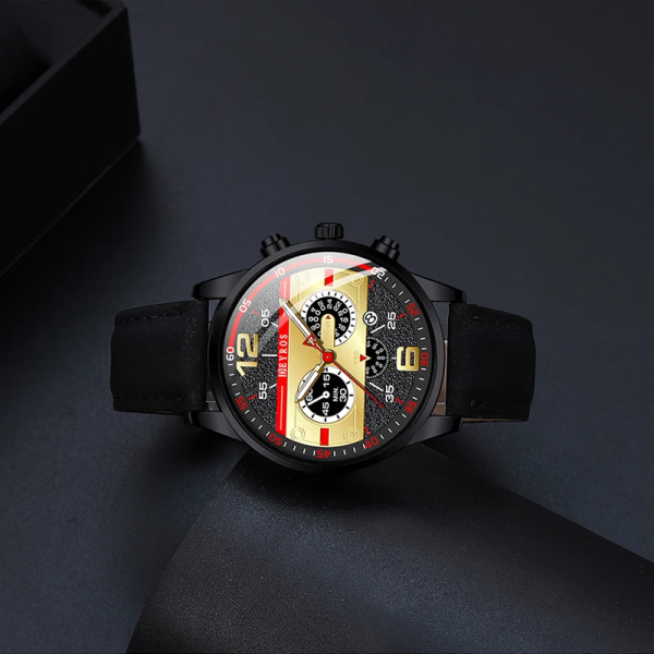 Herrullar i rostfritt stål - Klockor för män - Business Casual Quartz Armbandsur - Kalender - Lysande klocka LeatherBlackGold