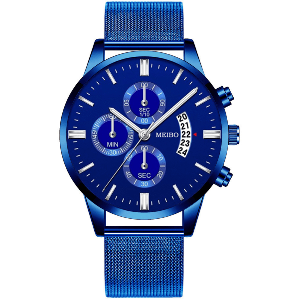 Herrmode watch med stålrem - Watch BlueRibbonBlueFace