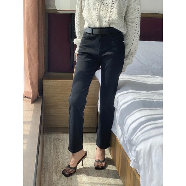 FINORD Vintage koreanska stretchiga svarta jeans kvinnor Casual skinny jeans med hög midja Streetwear Harajuku Easymatch Push Up-jeans Black 30