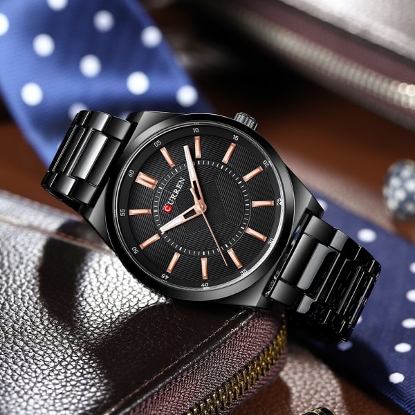 CURREN Märke Mode Lyx Sport Kvartsklocka Watch Armband i rostfritt stål Enkel Business Vattentät Klocka Reloj Hombre black