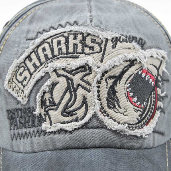 Retro Distressed Big Shark Cap Solhatt Stort huvud Omkrets Par Böjd brätte Peaked Cap Stor Broderi Cowboyhatt Cb208BlackAndGray Adjustable