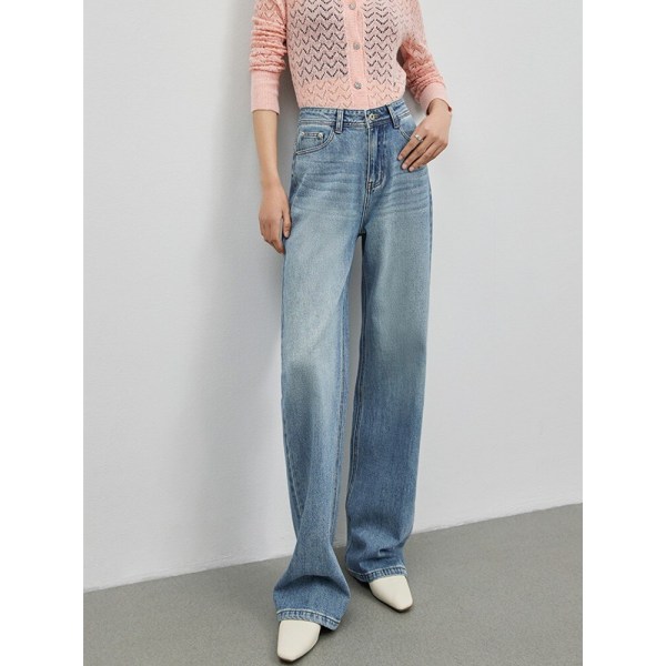 FINEWORDS 2023 Mode Eleganta raka jeans med hög midja Dam Koreansk Casual Vintage lösa jeans med vida ben Fullängd Mom Jeans Blue 25