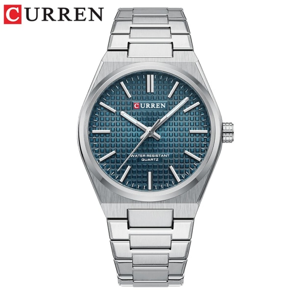 CURREN Watch för män Enkelt lysande handmode Lyxmärke Quartz Watch Casual Rostfritt stål Vattentät armbandsur silver blue