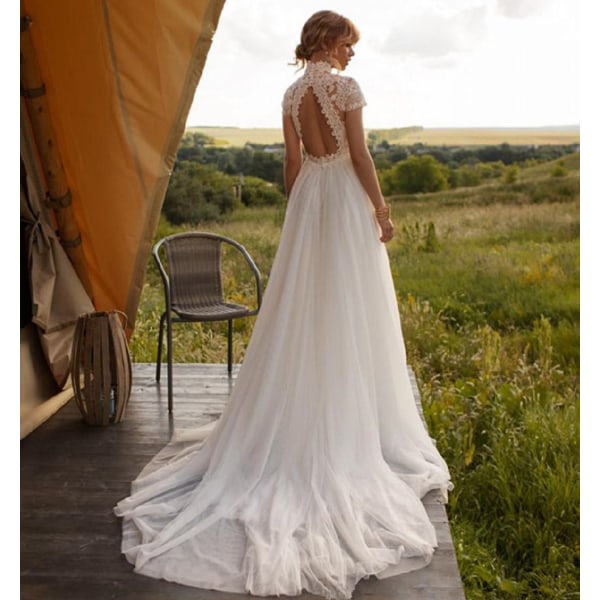 Vintage spets Tyll Höghalsad Bröllopsklänning Boho Cap A-Line Bohemian Brudklänning  Vintage Elegant Robe De Mariée 2022 Ivory 4 e73b | Ivory | 4 | Fyndiq