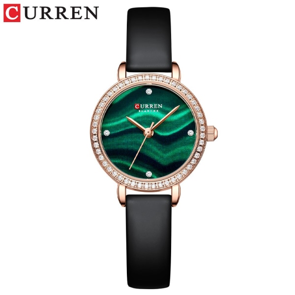 2021 CURREN Fashion Luxury Stars Damklocka med Starry Sky Dial Läderklocka Strassarmbandsur Dam black green