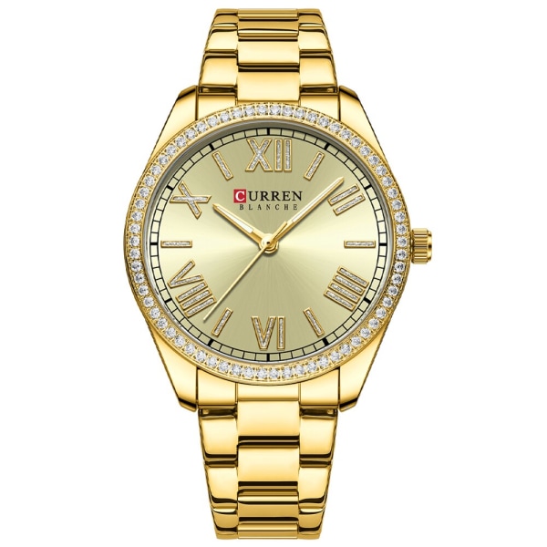 CURREN Ny lyxig Quartz Armbandsklocka Watch Strassurtavla Elegant Lysande pekare i rostfritt stål Watch Feminino gold