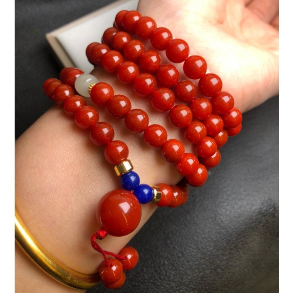 Naturligt södra röd agatarmband Real Red Jades 108 Bead Mala Elastiska pärlarmband Kvinnor Ädelstensarmband Healing Smycken Red