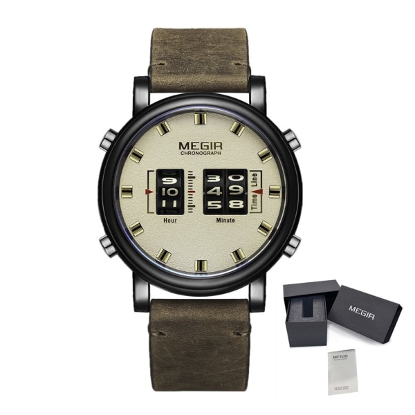 MEGIR Rullklockor för Herrmode Lyx Militär Watch Läderarmband Quartz Armbandsur Manklocka Relogio Mascilino style2