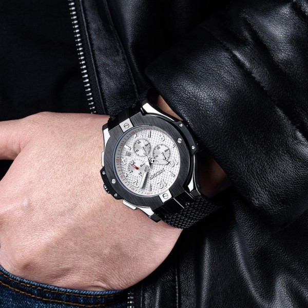 MEGIR Herr Sportklockor Silikonarmband Militär Quartz Watch Luxury Man Chronograph Clock Casual Vattentäta Armbandsur 2050 RoseBlack