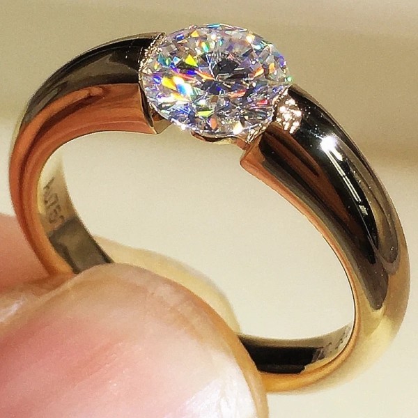 Fint Gult Guld Färg 1 karat Ringar för Kvinnor Män Bröllopsring Lyxiga Klara Zirkon Förlovningssmycken Äkta Tibetansk Silver Ring 13
