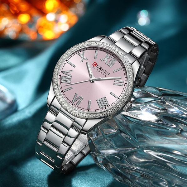 CURREN Ny lyxig Quartz Armbandsklocka Watch Strassurtavla Elegant Lysande pekare i rostfritt stål Watch Feminino gold