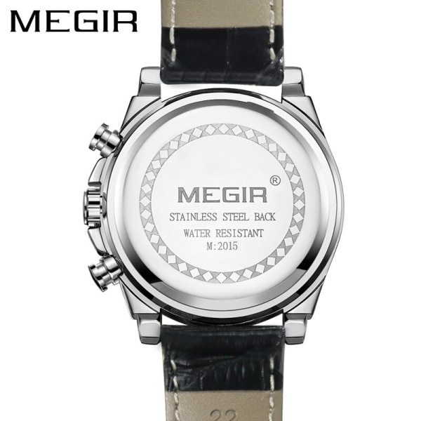 MEGIR Watch Märke Lyx Casual Watch Chronograph Läderrem Vattentät Armbandsur Kalender Herrklocka 2015 Black