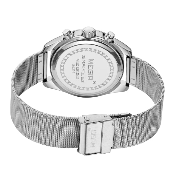 MEGIR Business Watch Rostfritt stål Mesh Bälte Quartz Watches Lyx Mode Man Armbandsur Kalenderklocka Reloj Hombre 8105 Silver
