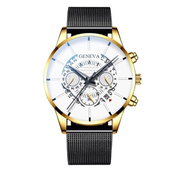 Herrmode watch med stålrem - Watch GoldSteelBeltBlackAndBlue