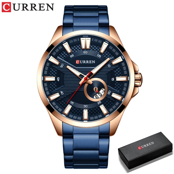 CURREN Minimalistisk watch för män Lyxigt mode rostfritt stål Vattentät watch Sport Casual Quartz Clock Relogio masculino blue box