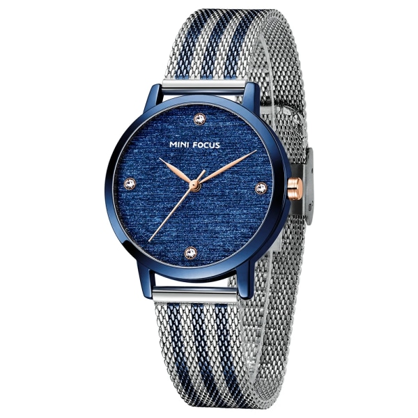 Klockor för kvinnor  Casual damklocka i roséguld med nätarmband i stål bluewatch