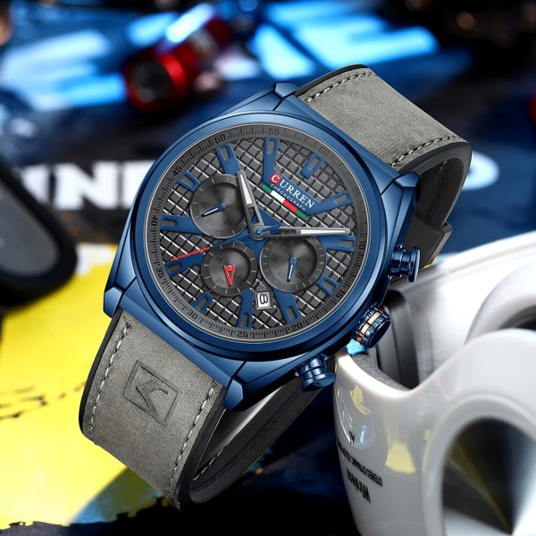 CURREN Armbandsur för män Klassiska sportkronografurtavlor Quartz Läderarmbandsur för män 2021 Klocka Relogio Masculino blue red