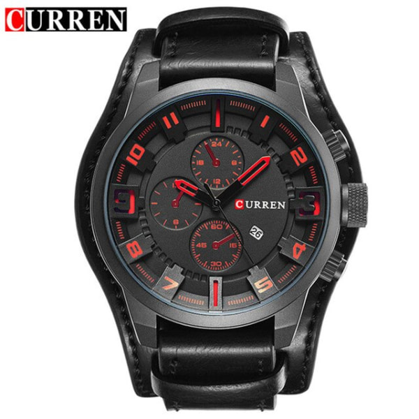 CURREN Watch för män Toppmärke Lyx Dejt Sport Militärklocka Läderrem Quartz Business Watch Relogio Masculino black red